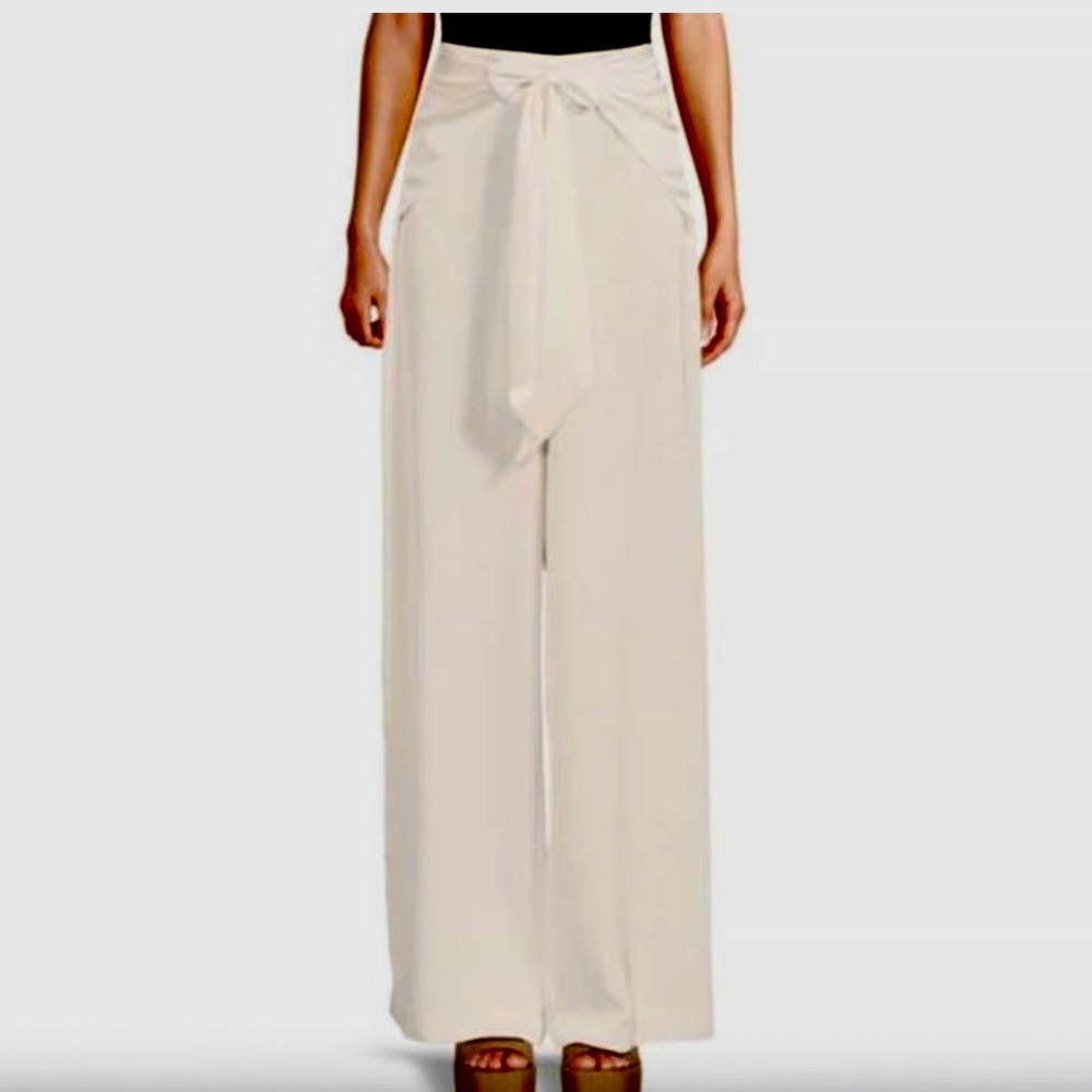 Ramy Brook Cream New York Wide-Leg Satin Trousers 10